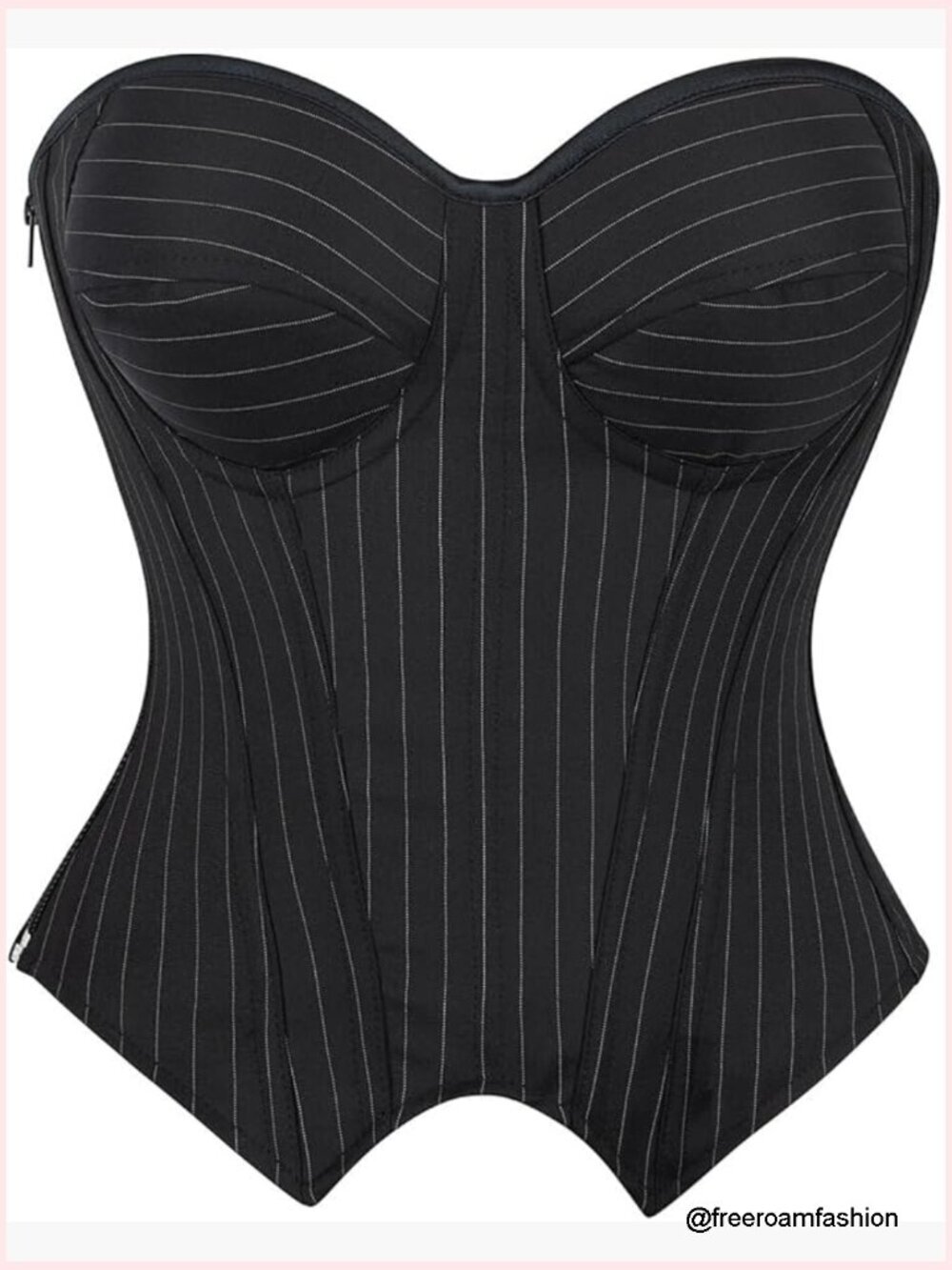 Strapless Corset Top Lace Up Back Zipper Closure Boned Bustier Hourglass Shape